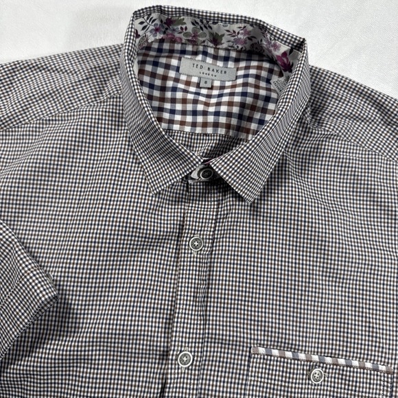 Ted Baker Tops - Ted Baker Shirt Mens Size 6 Red White Blue Gingham Plaid Floral Collar